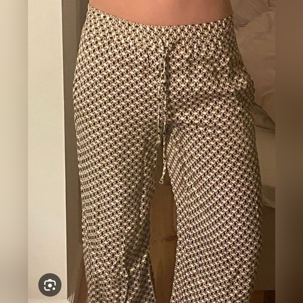 ZARA -Sz M- Satin Cream Black Patterned Flowy Wide Leg Pants